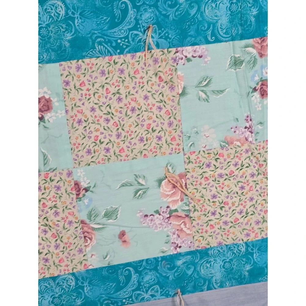 Vintage Hand Tied Scrap‎ Quilt Throw Reversible Solid Dusty Pink Backing 48x58.5